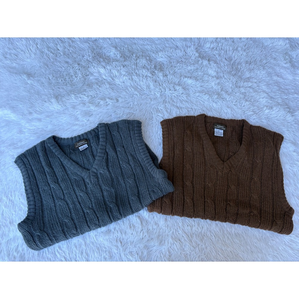 Hudsons The Mens Store Vintage Cable Knit Sweater Vest Lot of 2 Brown Gray L